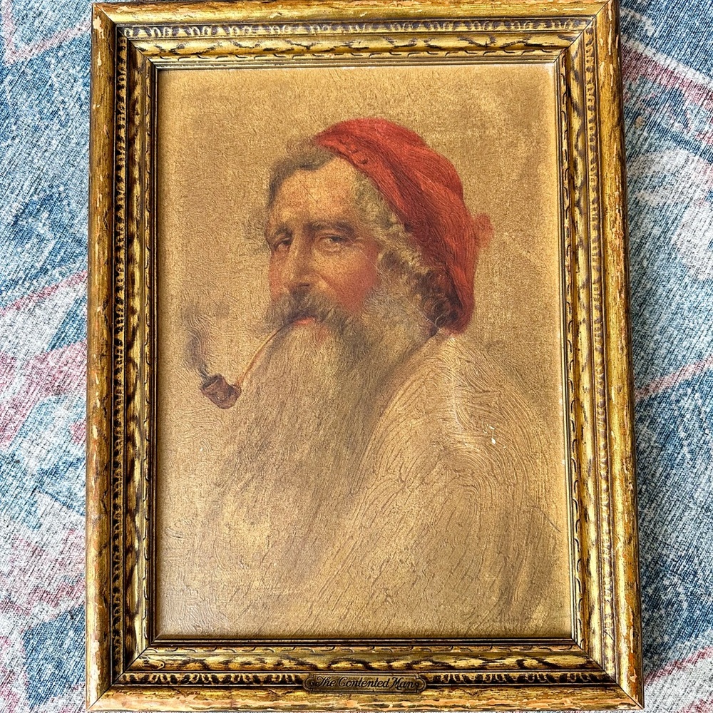 Vintage framed painting “The Contented Man”